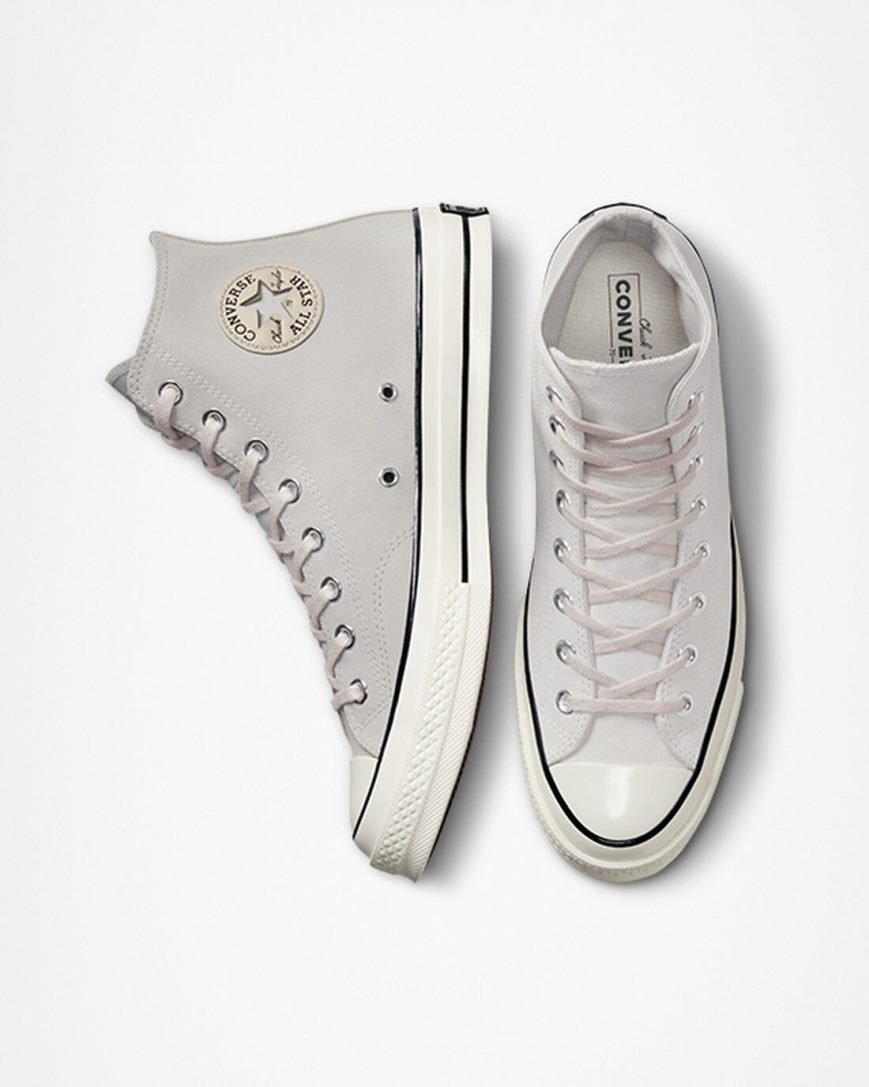 Tenisi Inalti Dama Converse Chuck 70 Piele Intoarsa Bej Negrii | RO TSYRG784